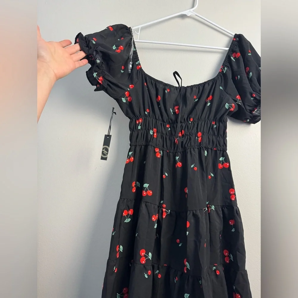 Black Cherry Print SunDress Mini Dress NWT - Picture 10 of 11